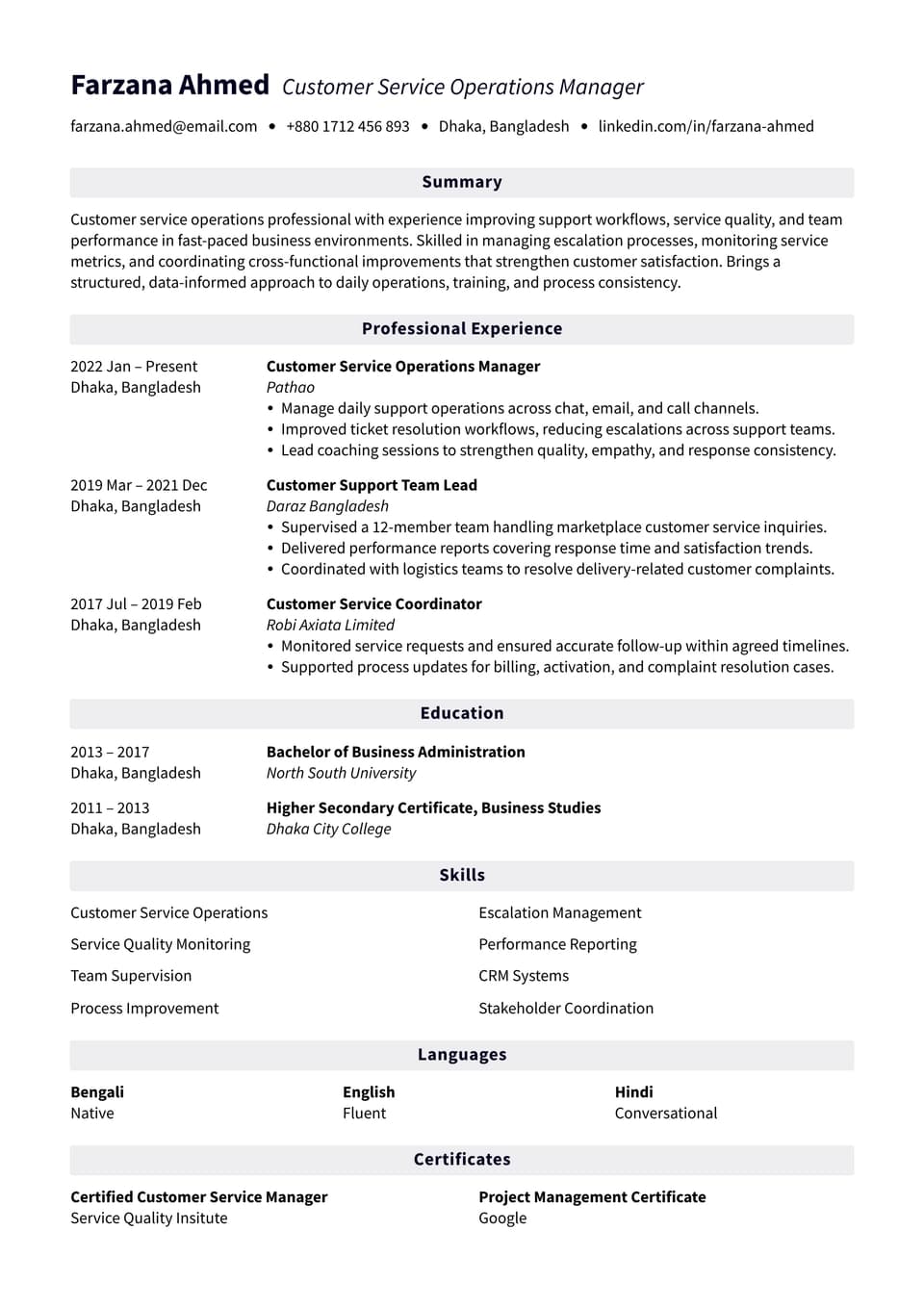 Customer Service Operations Manager