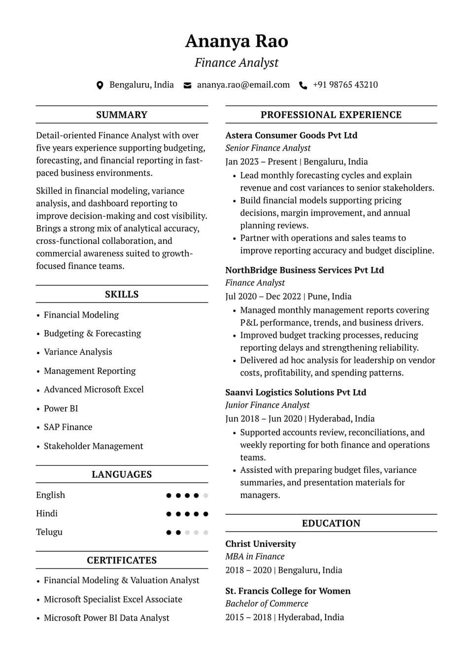 Finance Analyst