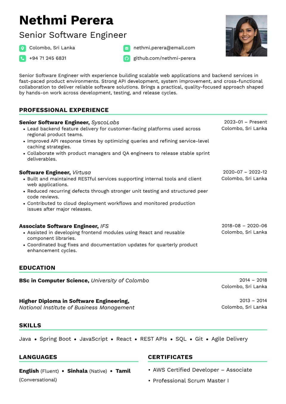 Senior Software Engineer resume example