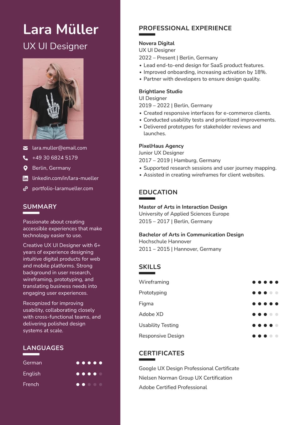 UX/UI Designer resume example