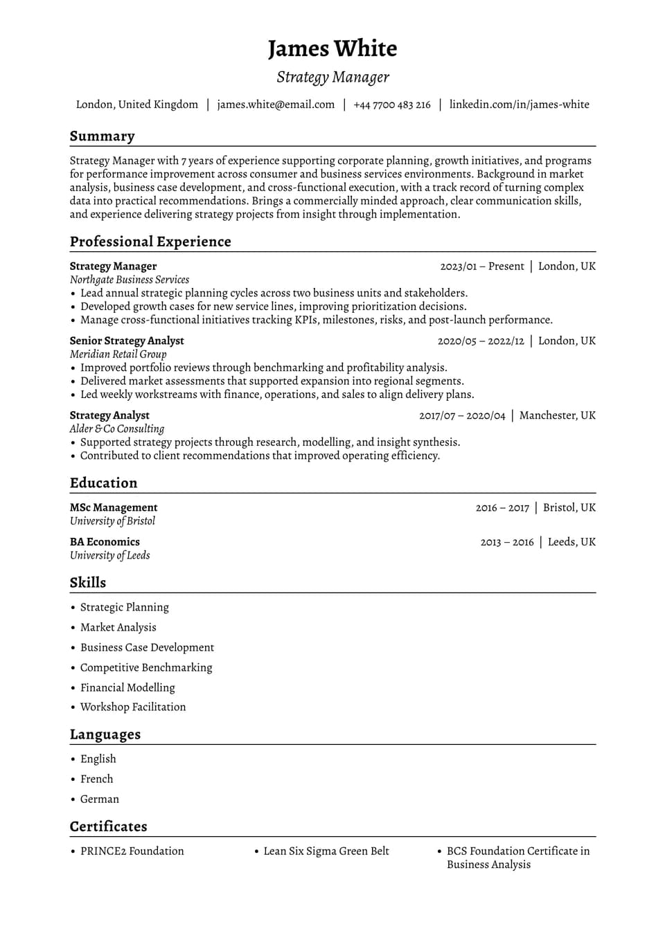 Head of Operations resume example